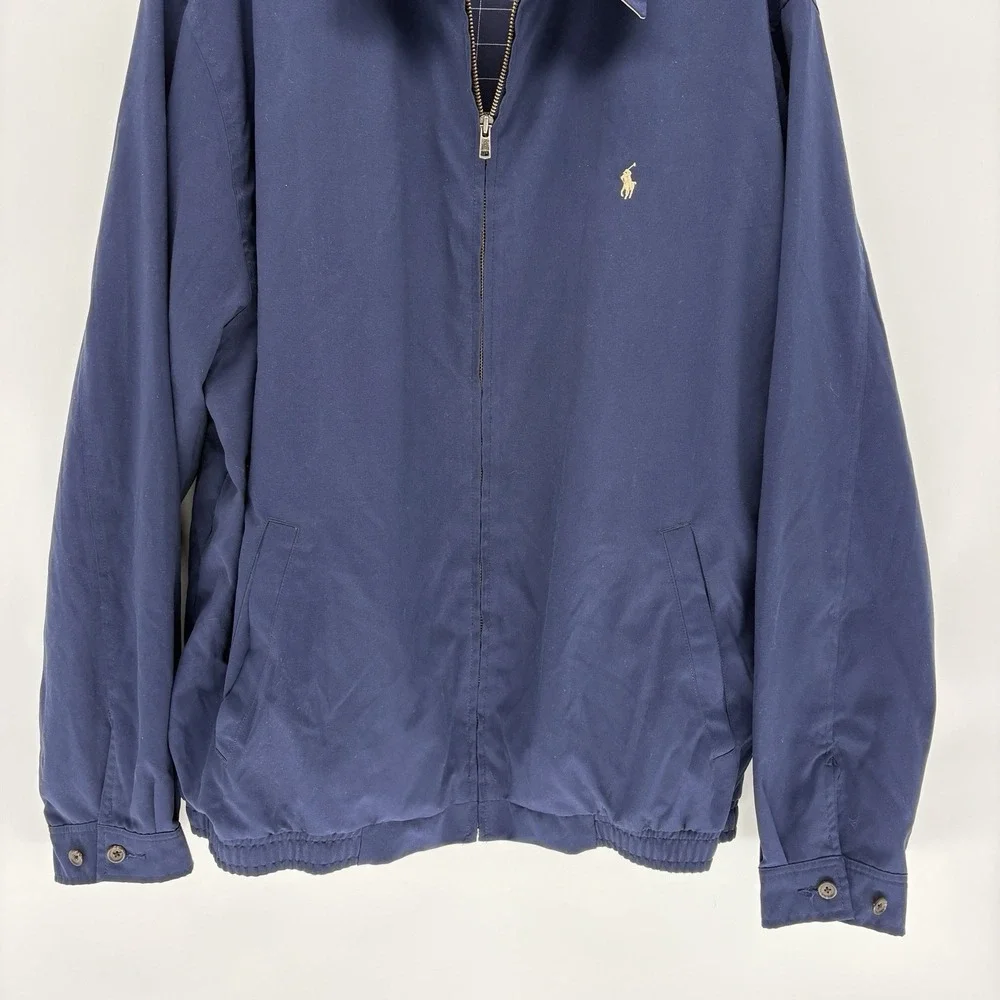 Vintage Polo Ralph Lauren Blue Harrington Jacket Grid Lined Full Zip Men 2LT